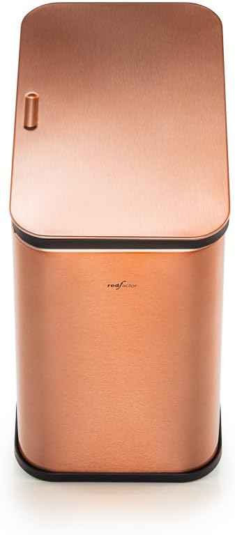 RED FACTOR Stainless Steel Hanging Trash Can with Lid and Inner Bucket – Slim 1.3 Gallon Odor-Free Compost Bin for Kitchen Cabinet, Countertop, Under Sink, or Bathroom (Copper)