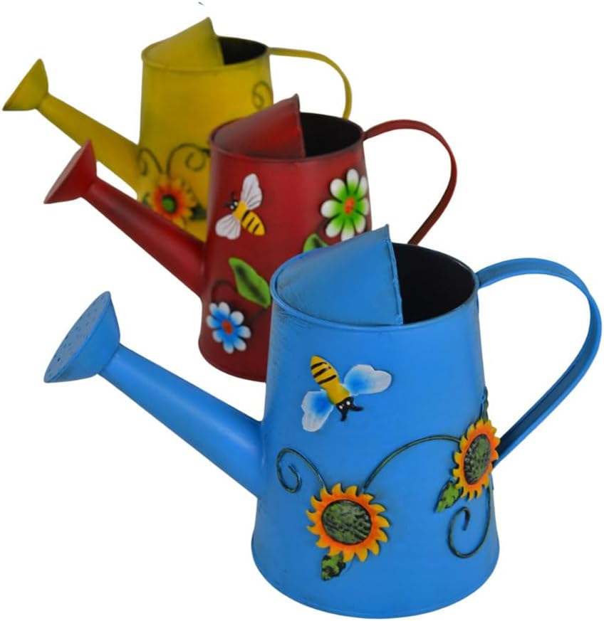 Decorative Sunflower & Bee Metal Watering Can (Vol: 4 Cups) | Small Blue Watering Can | Garden Décor Housewarming Gift for Mother Women Friends Gardeners