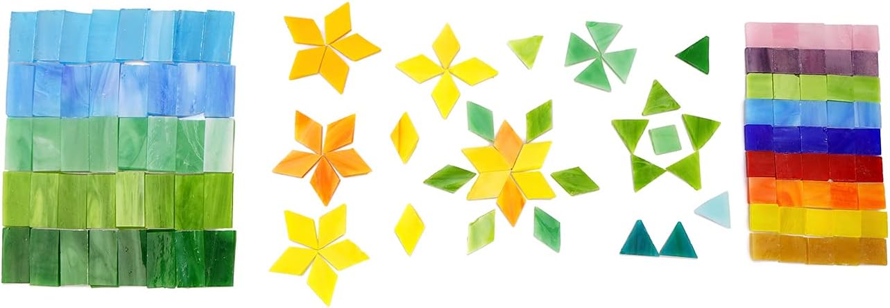 Lanyani 1600 Pieces/2.2 Pounds Vibrant Mixed Glass Mosaic Tiles for Crafts Cathedral Stained Glass Pieces - Assorted Colors and Shapes-Great Value Pack, Opaque…