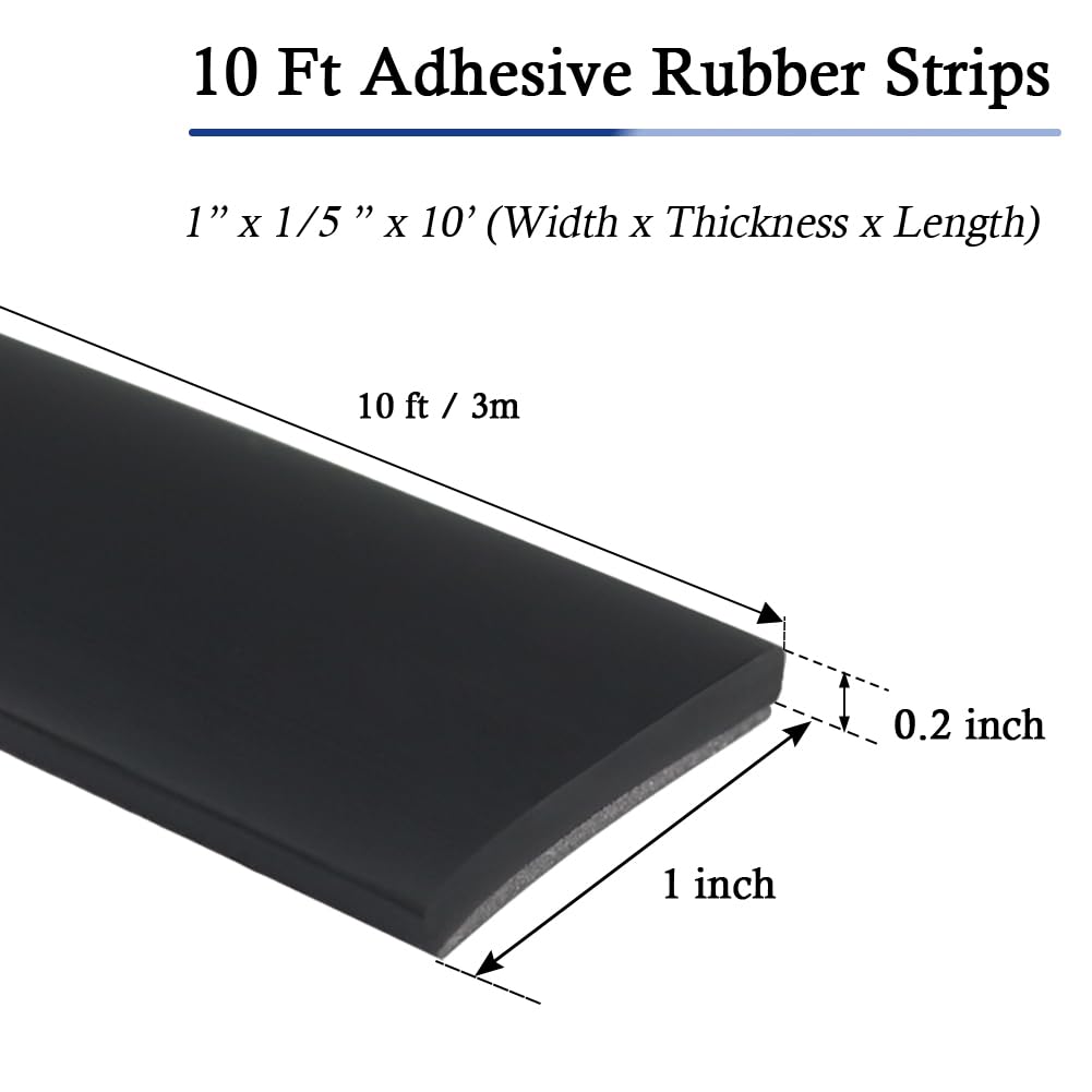 Neoprene Rubber Strips Self Adhesive Solid Rubber Sheets, Rolls & Strips for DIY Gaskets Crafts Pads Seals Warehouse Flooring Neoprene Sheet with Adhesive Backing (1" Wide x 1/5" Thick x 10' Long)
