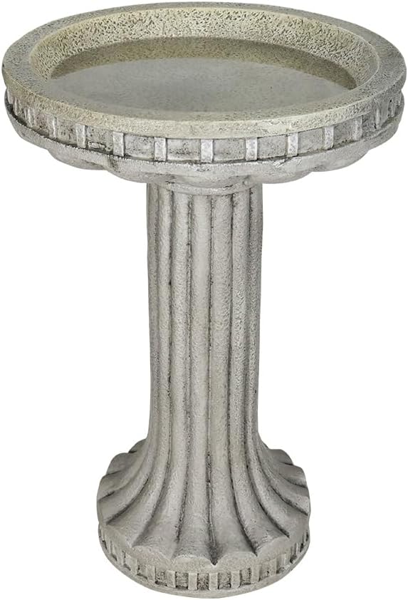 SKYFIRE 24 Inch Height Outdoor Bird Bath - Fibre Reinforced Concrete Large Bird Bath Stylish with Modern Pedestal for Garden, Patio, Lawn, Backyard - 16”W X 24”H Contemporary Birdbaths & Supports