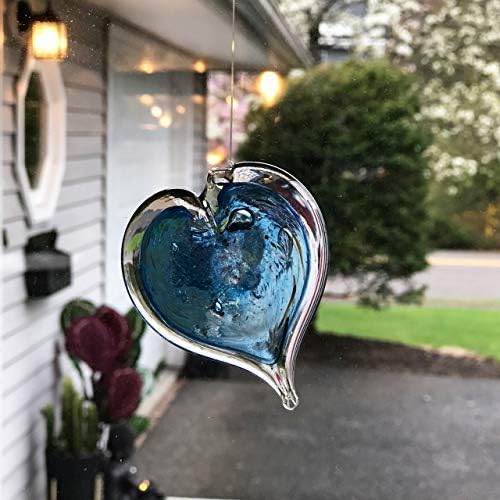 Luke Adams Glass Hanging Hearts – Hand Blown Glass Heart Ornament for Windows or Gifts – Colorful Blown Glass Hearts Decor (December - Zircron/Tanzanite)