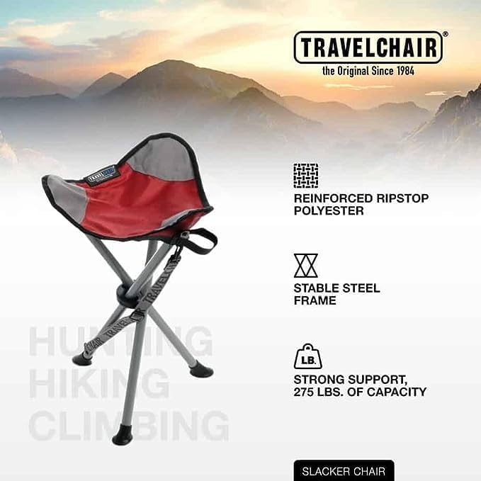 Travel Chair Slacker Tripod Chair for Camping, Lightweight Chair, Adjustable Carry Strap for Easy Transport | Oversized Duck Feet for Improved Stability | Perfect for Outdoor Adventures (Black)