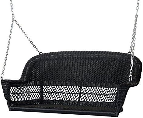 Pemberly Row Resin Wicker Porch Swing in Black