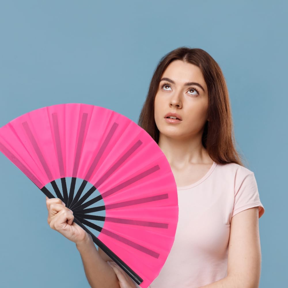 4 Pack Large Folding Hand Fan, Plastic Hand Held Folding Fans Chinese Kung Fu Hand Fan Decorative Folding Fans for Dance, Performance, Festival or Home Decorations(Pink)