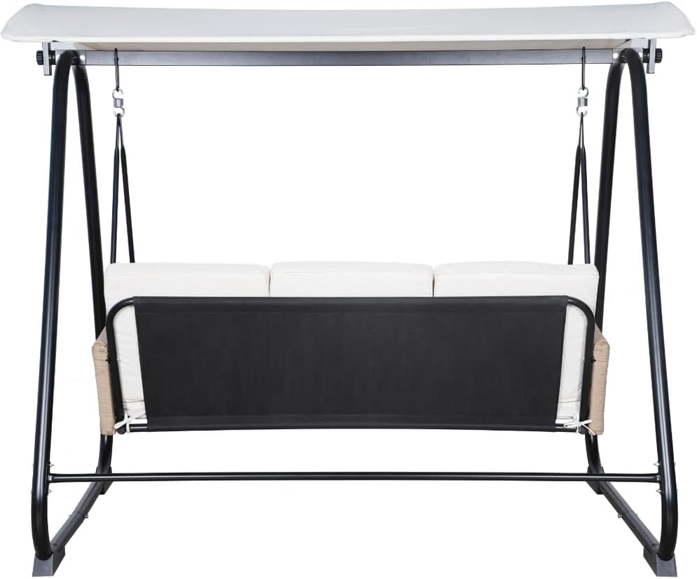 East Green Parker Patio Swing with Canopy - Covered 3 Person Free Standing Porch Swing with Cushions for Backyards, Gardens, and Lawns