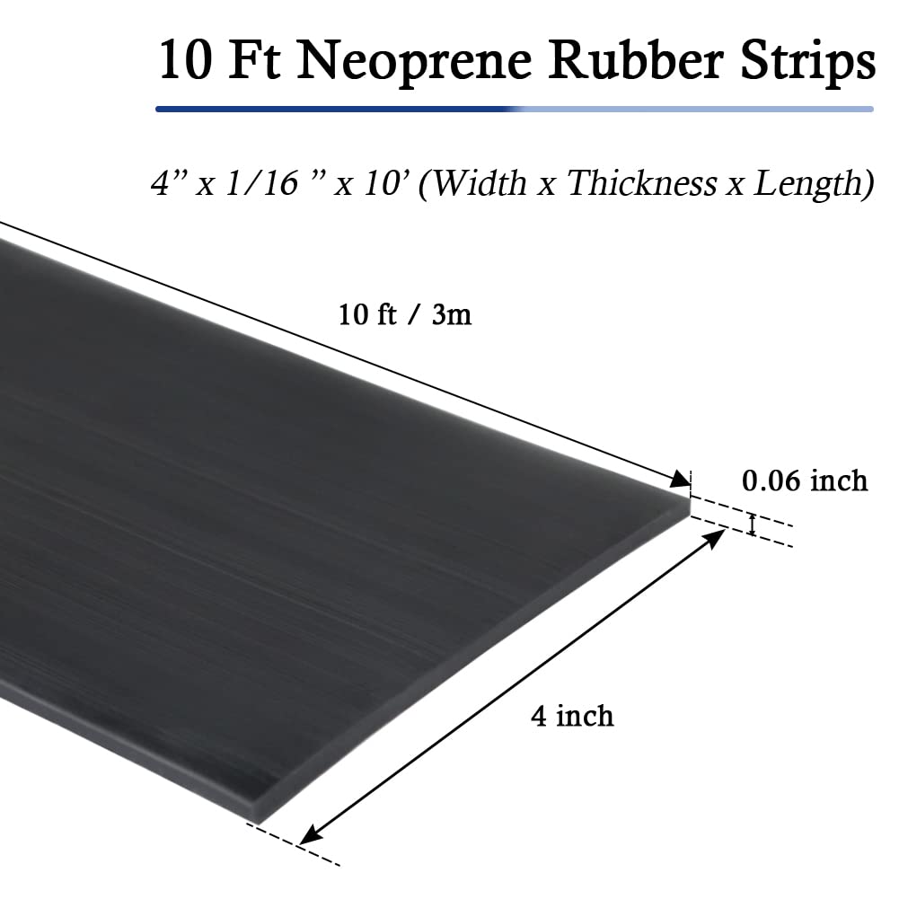 Neoprene Rubber Strips Self Adhesive Solid Rubber Sheets, Rolls & Strips for DIY Gaskets Crafts Pads Seals Warehouse Flooring Neoprene Sheet with Adhesive Backing (4" Wide x 1/16" Thick x 10' Long)