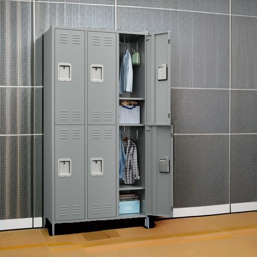 METAN Metal Locker for School Office Gym Bedroom,6 Doors Steel Storage Locker Cabinet for Employees,Industrial Storage Locker with 1 Shelves,Assembly Required (6 Door-Light Gray)