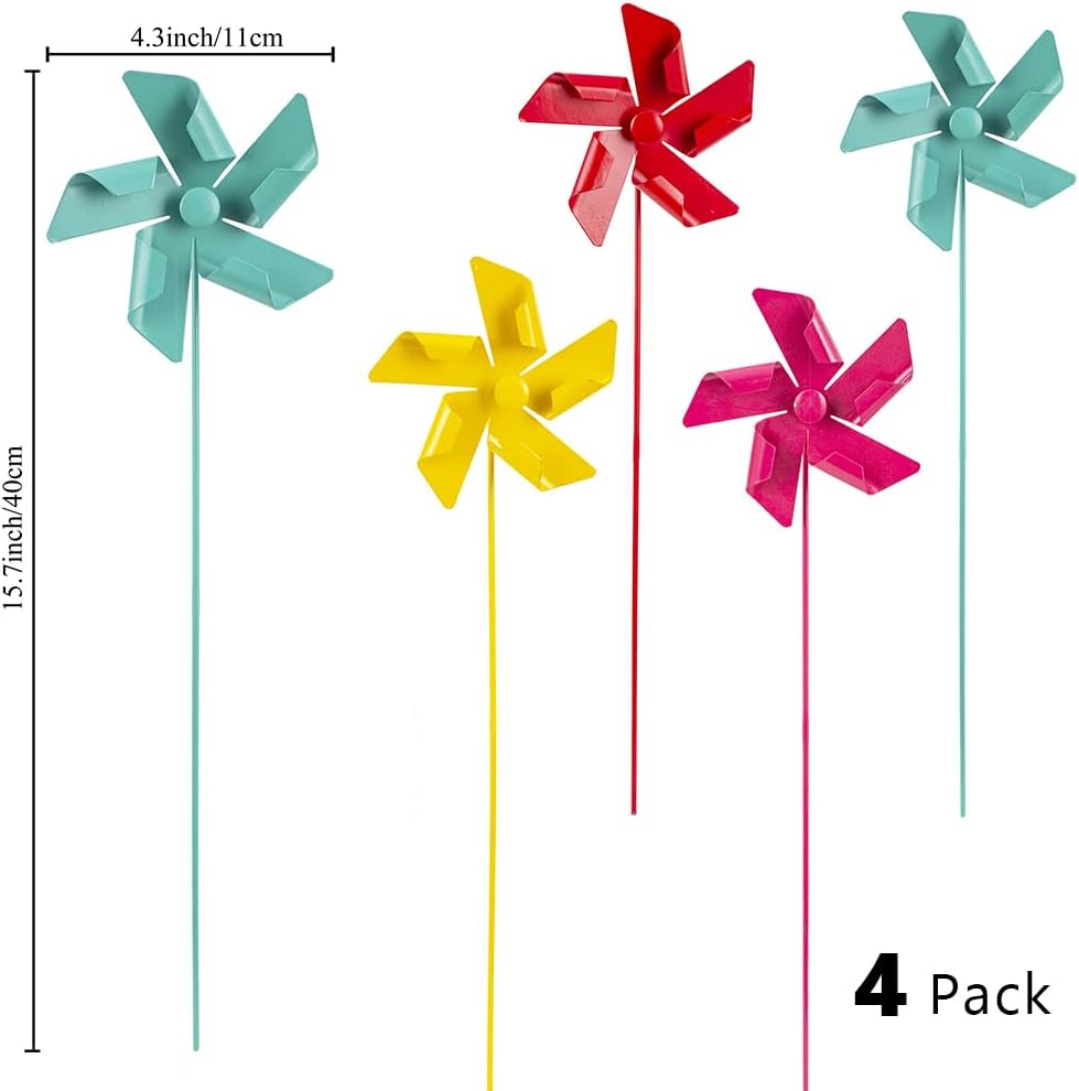 DREAMYSOUL 4 Packs Classic Outdoor Wind Spinners, Small Pinwheel Decorative Garden Stakes, Metal Wind Spinner for Yard and Garden Decor