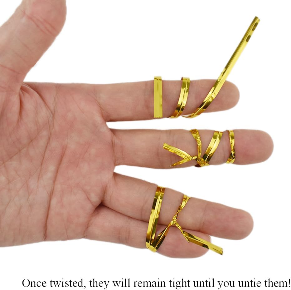 HAHIYO 300Pcs 8inches Gold Metal Twist Ties Bread Candy Coffee Bag Ties Plant Garden Twist Ties for Cellophane Treat Bags Gift Wraping Bags Plastic Bags Halloween Party Cake Present Art Crafts