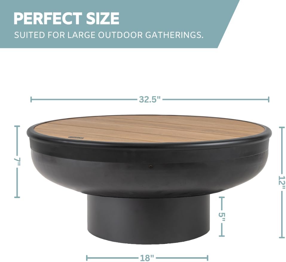 32 Inch Round Fire Pit Table with Fire Pit Grill, Extra Thick, Heavy Duty Fire Bowl, Deep Outdoor Firepit, Wood Burning Firepits for Outside Patio, Backyard Fire Pits, Large BBQ Pit