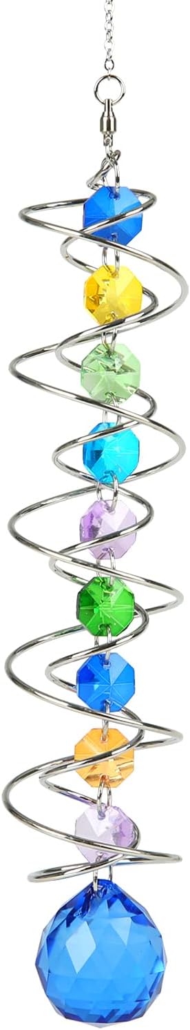 Sun Catchers Gazing Ball Spiral Tail Wind Spinner with Crystal Suncatcher for Hanging Ornaments Decorative Indoor Outdoor Windows Prism Rainbow Maker Car Mirror Home Yard Garden Decor