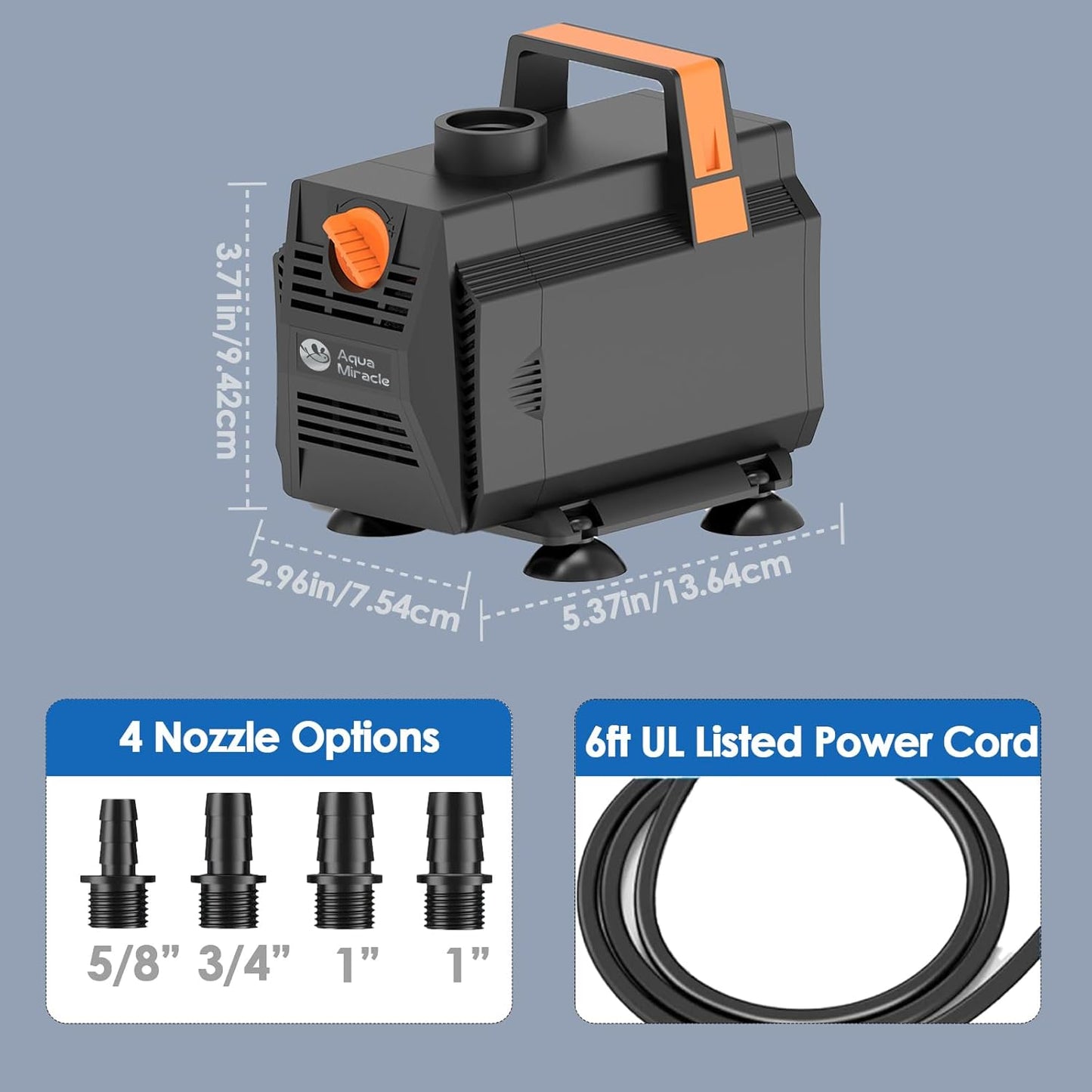 AquaMiracle 600GPH Submersible Water Pump Pond Pump(2270L/H, 35W), Water Fountain Pump Aquarium Water Pump with Flow Control for Fish Tank, Waterfall, Statuary, Filtration, Water feature, Hydroponics