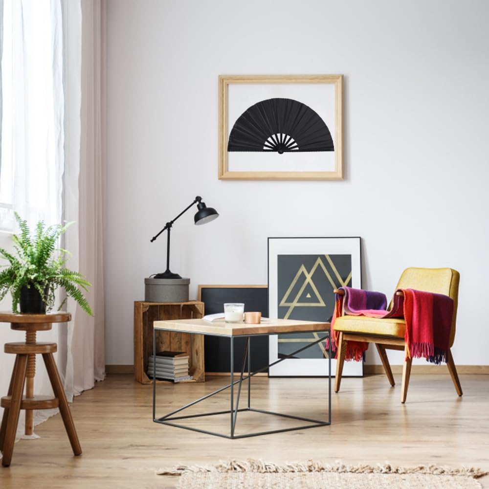 4 Pack Large Folding Hand Fan, Plastic Hand Held Folding Fans Chinese Kung Fu Hand Fan Decorative Folding Fans for Dance, Performance, Festival or Home Decorations(Black)