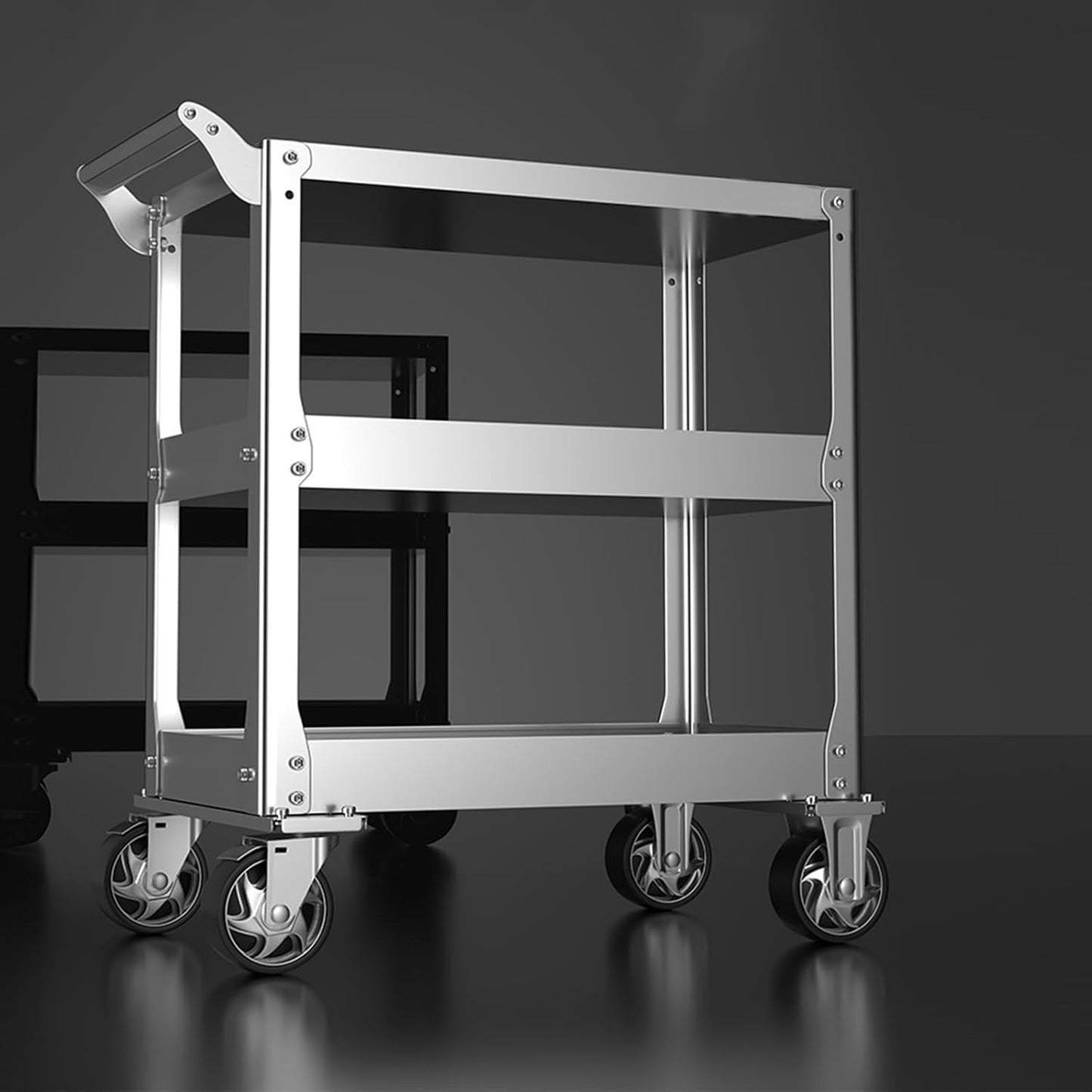 DDJ Stainless Steel Utility Cart on Wheels, 3-Tier 1100 lbs Heavy Duty Tool Cart with Wheels, Commercial Rolling Service Cart for Garage Workshop Warehouse Mechanic Kitchen 18.1" D x 30.7" W x 36.2" H