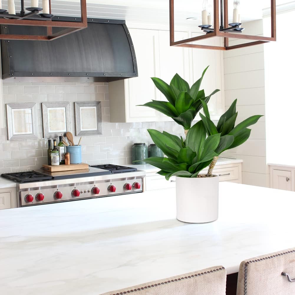 Hollyone Large Artificial Agave Plants Fake Three-Head Agave Succulent Plant Potted 15" Faux Plant in White Pot Succulent Aloe Plant Indoor for Desk Modern Home Decor