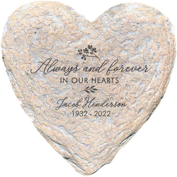 GiftsForYouNow Engraved Always and Forever in Our Hearts Memorial Garden Stone, Heart Shaped 8.5" by 8.5"