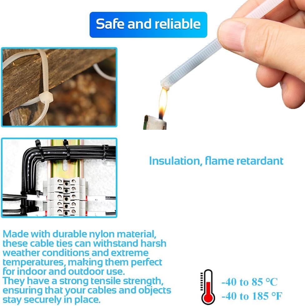 1000pcs 10Inch Nylon Zip Ties, 50 Pounds Tensile Strength, Industrial Grade, White Cable Tie, UV Resistant,Heavy Duty,for Home,Garden Trellis,Office,Garage and Workshop