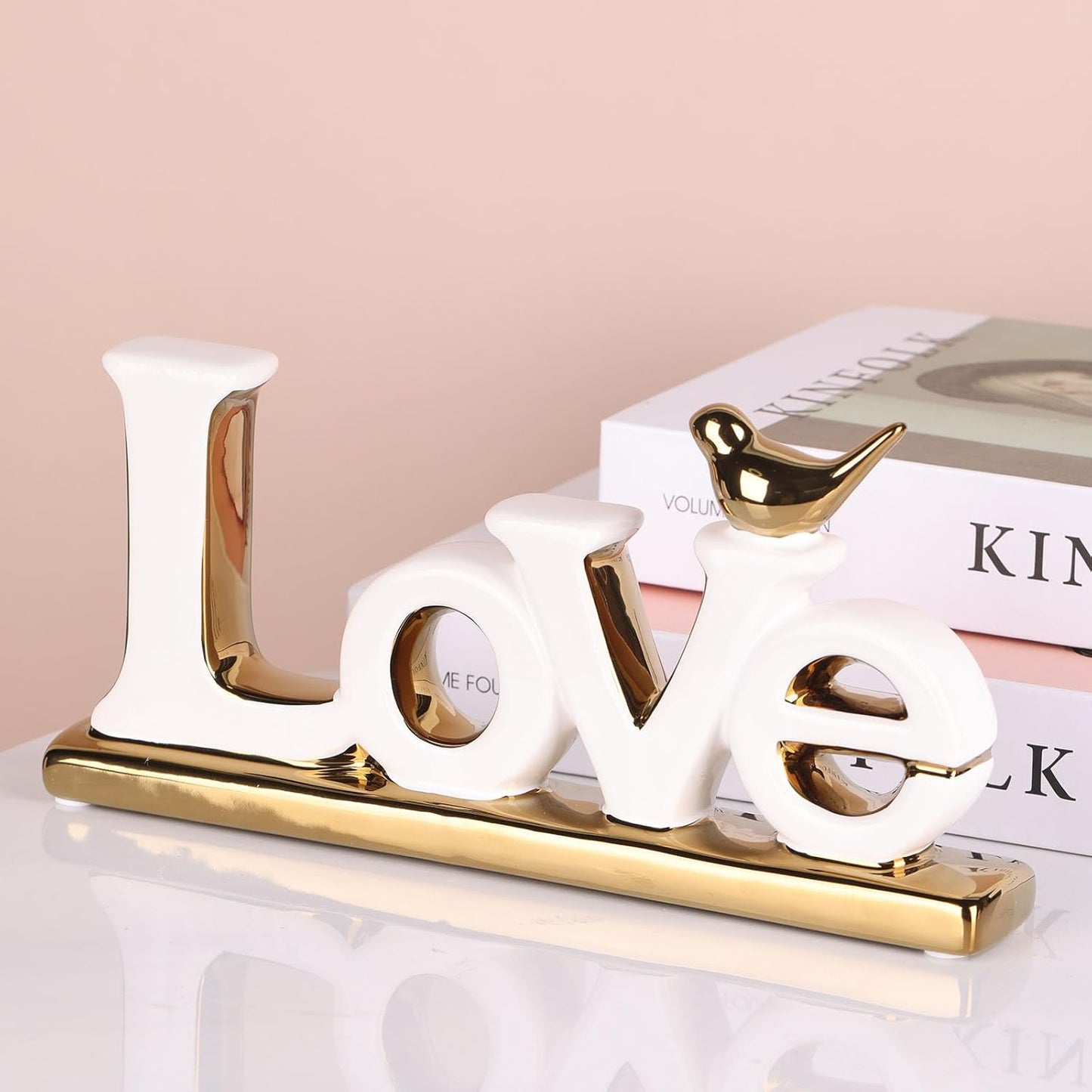 Love Sign Decoration,White and Gold Love Signs for Home Decor Statue,Modern Bird Sculpture Personalized Love Decor,Gold Style Figurine Decorative Ornaments for Living Room,Bedroom,Desktop,Cabinets