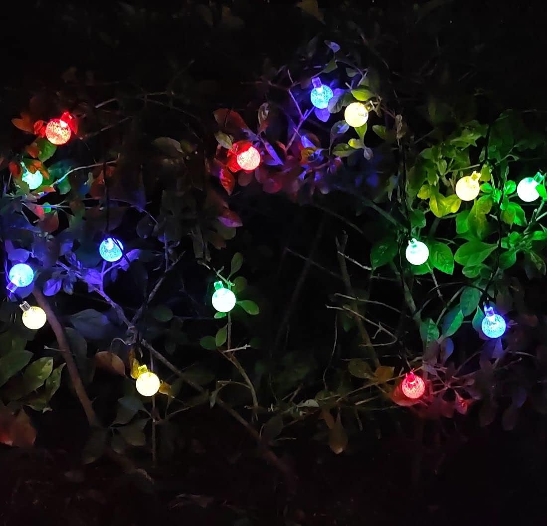 Solar String Lights Outdoor, 20ft Waterproof 30 LEDs 8 Modes Crystal Globe Solar String Fairy Lights Backyard Patio Christmas Lights for Holiday Party Gardens Backyard Wedding (Multicolor)