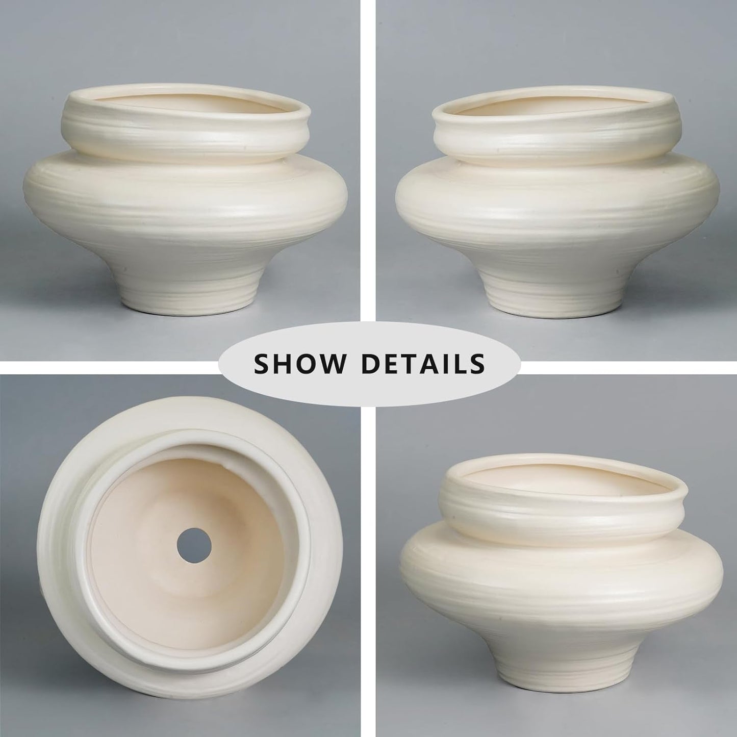 Ceramic Plant Pots 11 Inch - Bonsai Large Planters for Indoor Plants with Drainage Hole, White Planter for Home Garden Patio Office, Gift for Women Men