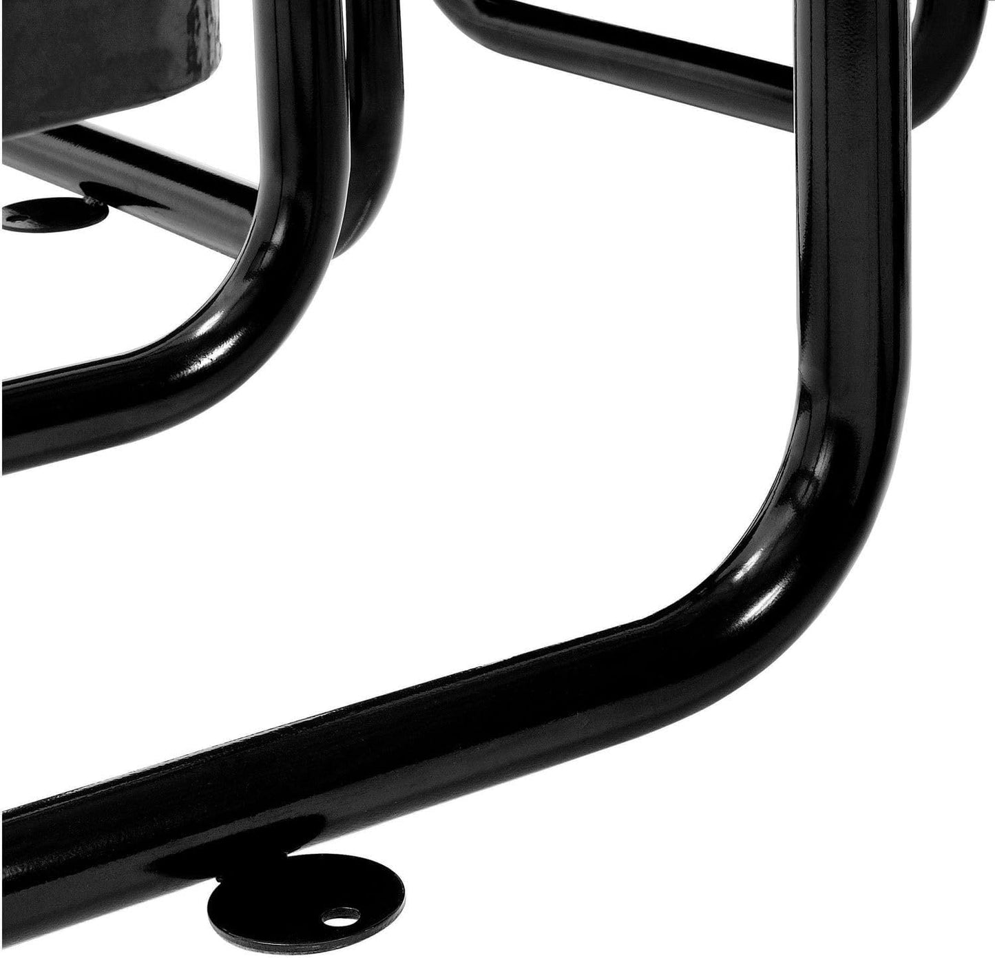 Global Industrial 46" Round Picnic Table, Expanded Metal, Black Thermoplastic Coating, Attached Benches, 1-1/2” Umbrella Pole Hole, Outdoor-Rated, 1000 lb Capacity