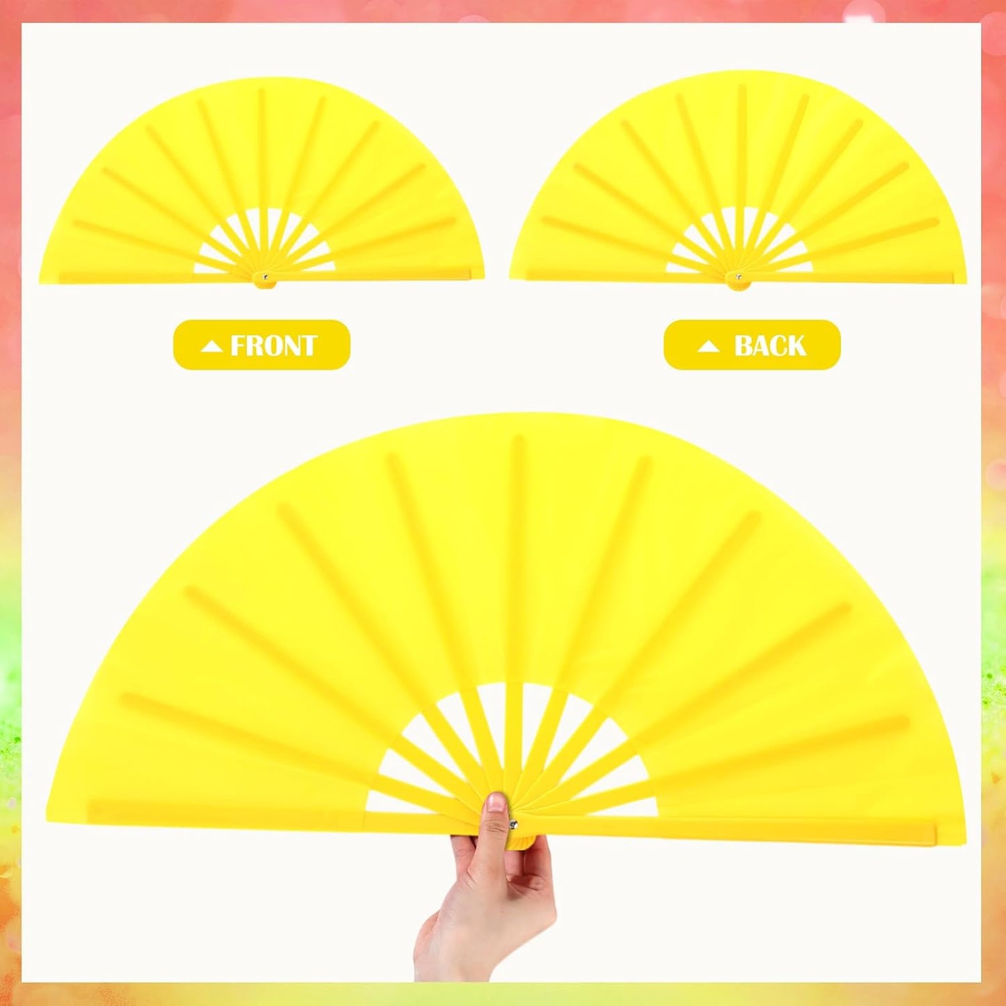 Maitys 2 Packs Large Clap Fans for Line Dancing Large Chinese Folding Hand Fans for Men and Women, Festival, Tai Ji, Kungfu, Martial Art, Gifts (Pink and Yellow)
