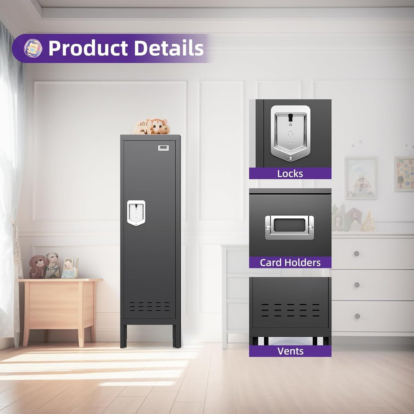 Metal Cabinet Home Office Storage, Lockable Steel Locker with Door, 54" Height, Multi-Purpose for Home, Office, Gym, School, Garage