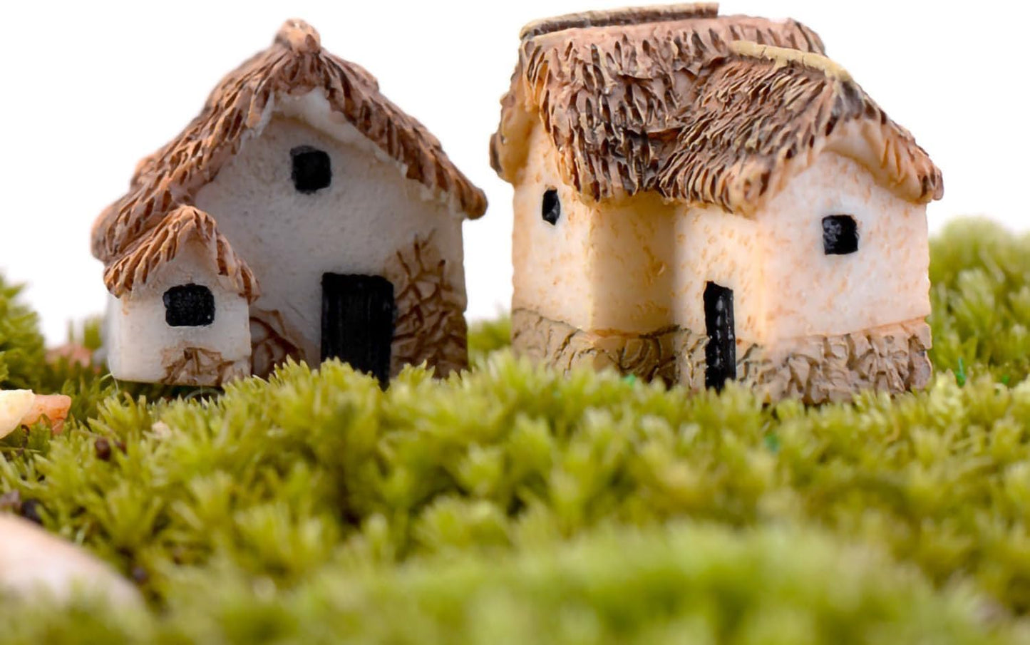 Fairy Miniature Tiny Thatched Cottage, Stone House, Terrarium Accessories, Mini Fairy Garden Supplies (Set of 4 or 1) (4pcs Thatched Cottage)