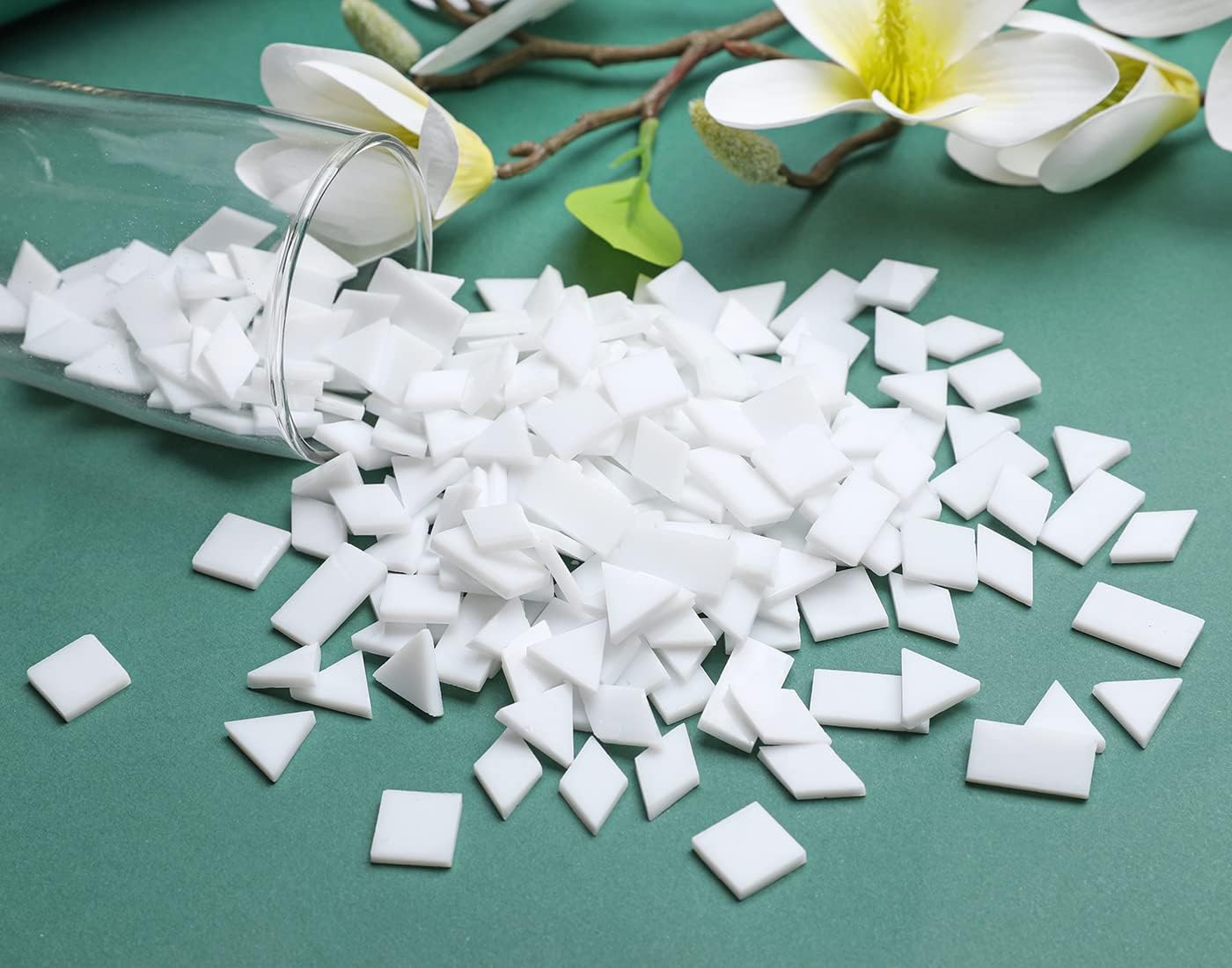 Lanyani Multi-Color Glass Mosaic Tiles - Mixed Shapes, 200 Pieces, Regular White