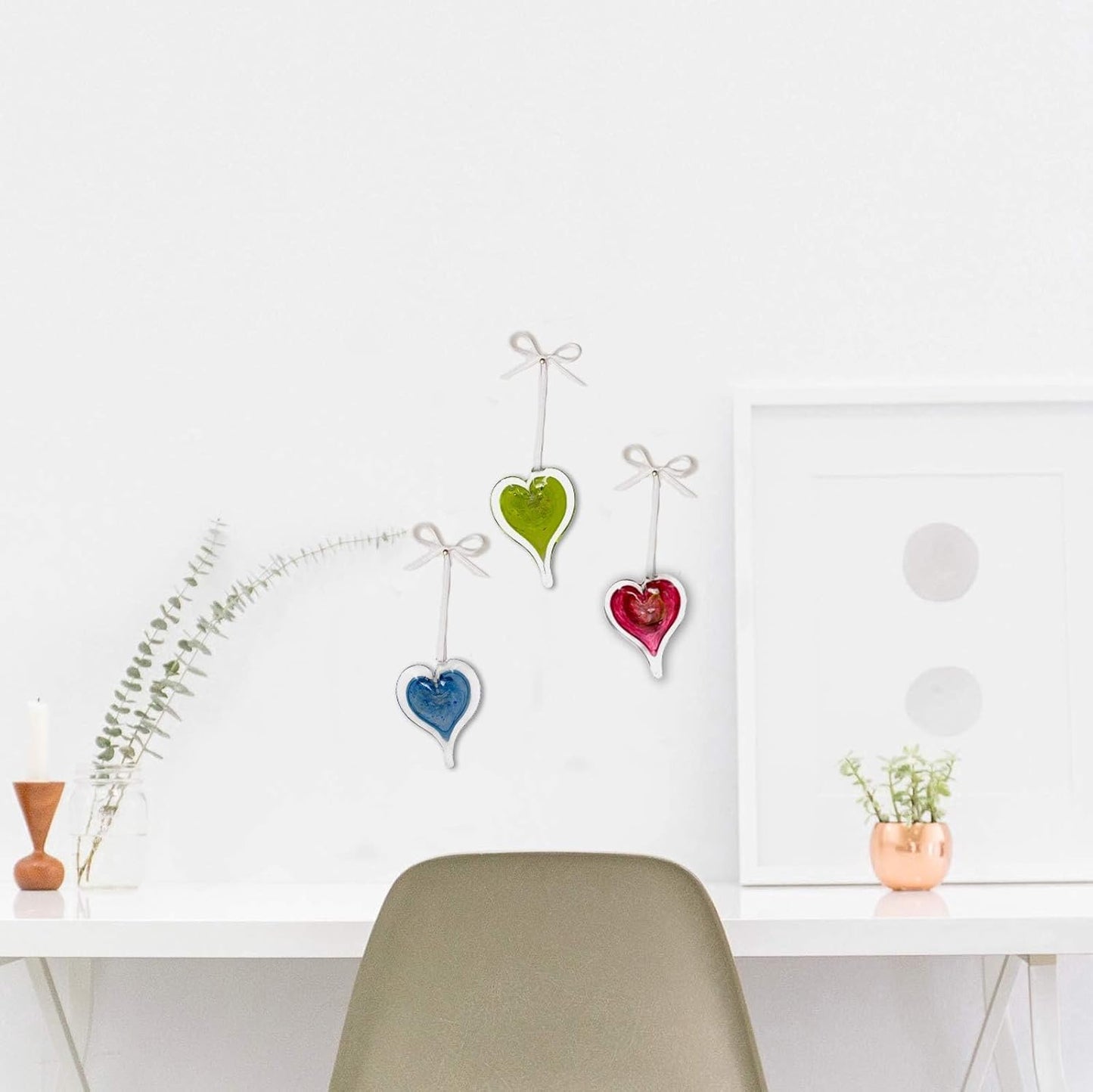 Luke Adams Glass Hanging Hearts – Hand Blown Glass Heart Ornament for Windows or Gifts – Colorful Blown Glass Hearts Decor (October -Pink Tourmaline)