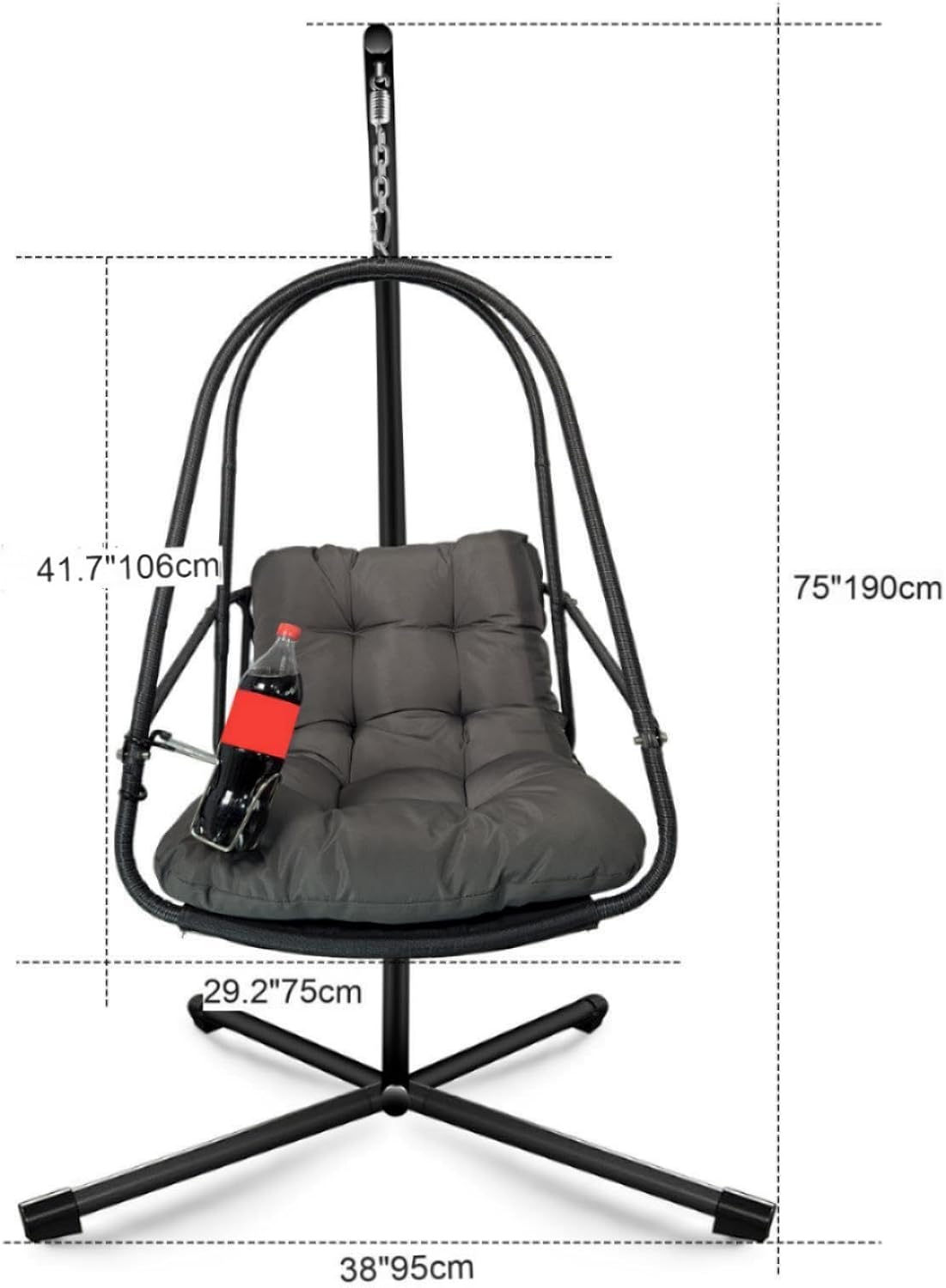 JESE Swing Egg Chair with Stand Foldable Frame Hanging Chairs for Indoor Outside,with UV Resistant Waterproof Cushion and Cup Holder,Swing Hammock Chairs for Patio,Bedroom,Balcony, Garden,350LBS,Black