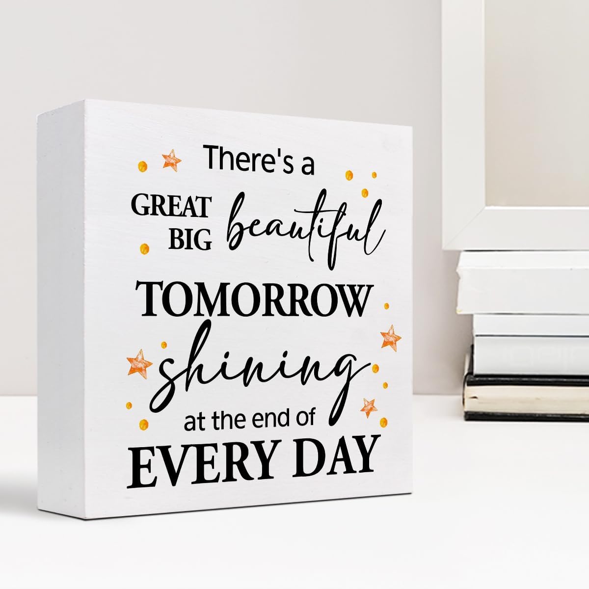 Z-Crange There's a Great Big Beautiful Tomorrow Wood Block Sign, Rustic Inspirational Wooden Box Plaque for Home, College Dorm, Office Shelf, Table Decor