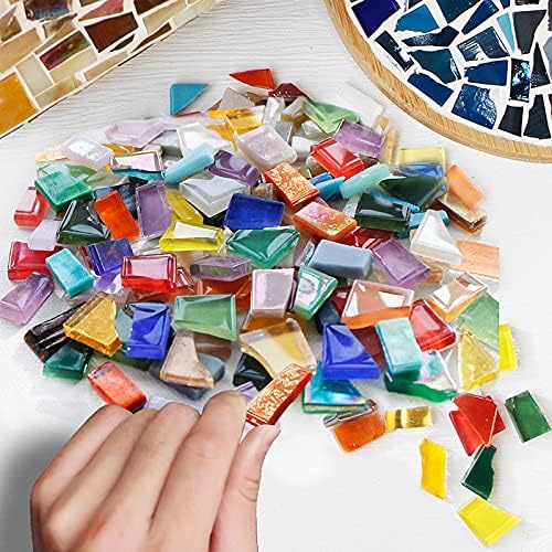 1.1lb Irregular Crystal Mosaic Tiles,Small Mosaic Tile DIY Hobbies Children Handmade Crystal Craft for Crafts Bulk DIY Picture Frames Handmade Jewelry Coaster (Purple Series)