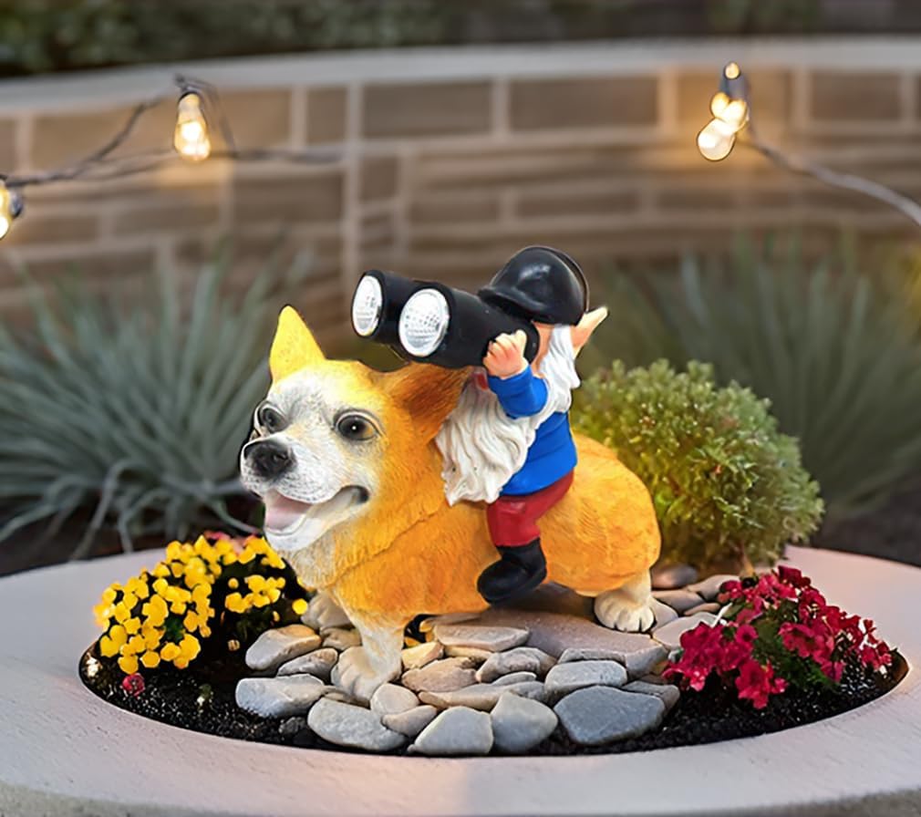 Solar Garden Outdoor Statues Cute Solar Light Christmas Decor Lawn Decor Patio Balcony Yard Ornament Unique Housewarming Gifts Ideal Gifts for Women, Mom or Birthdays (Blue gnome)