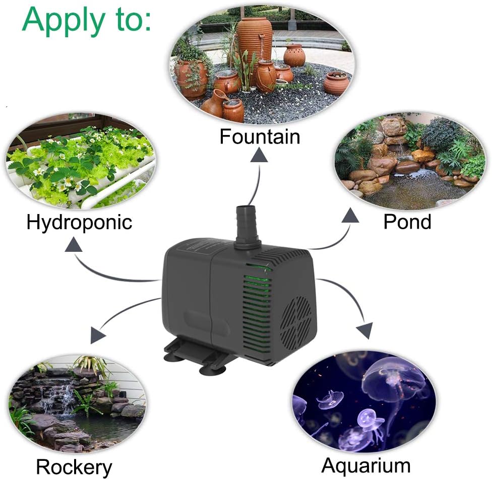 Submersible Pump 880GPH (3500L/H 60W) Ultra Quiet with Over Heating Protection 10.2ft High Lift for Fountains, Hydroponics, Ponds, Aquariums & More…