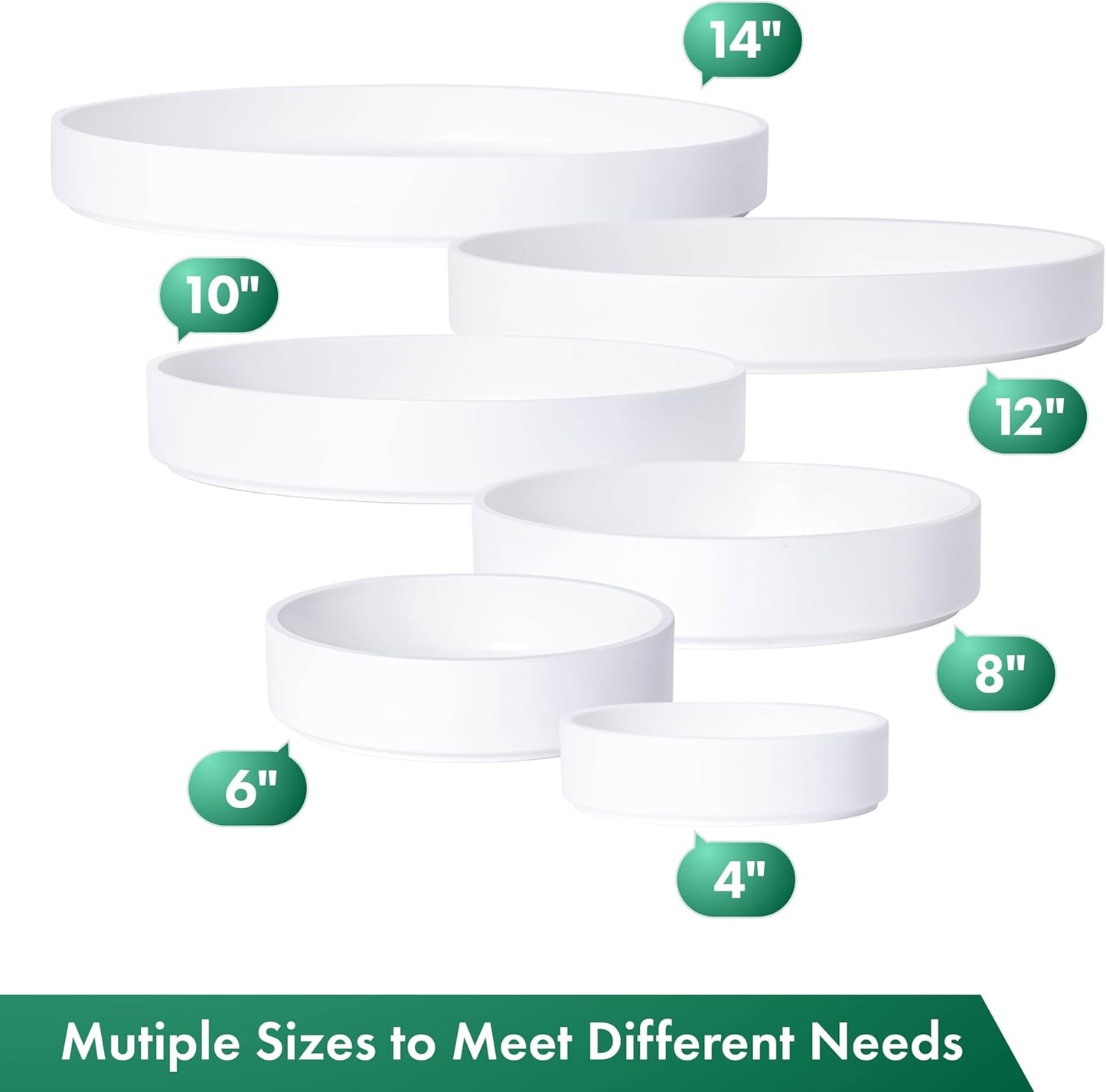 Phoenix Vine 8 Inch Plastic Plant Saucer Water Drip Tray, Heavy Sturdy Round Plant Drainage Tray for Indoors Outdoor, Set of 2, Matte White, 21-TY-8W-2