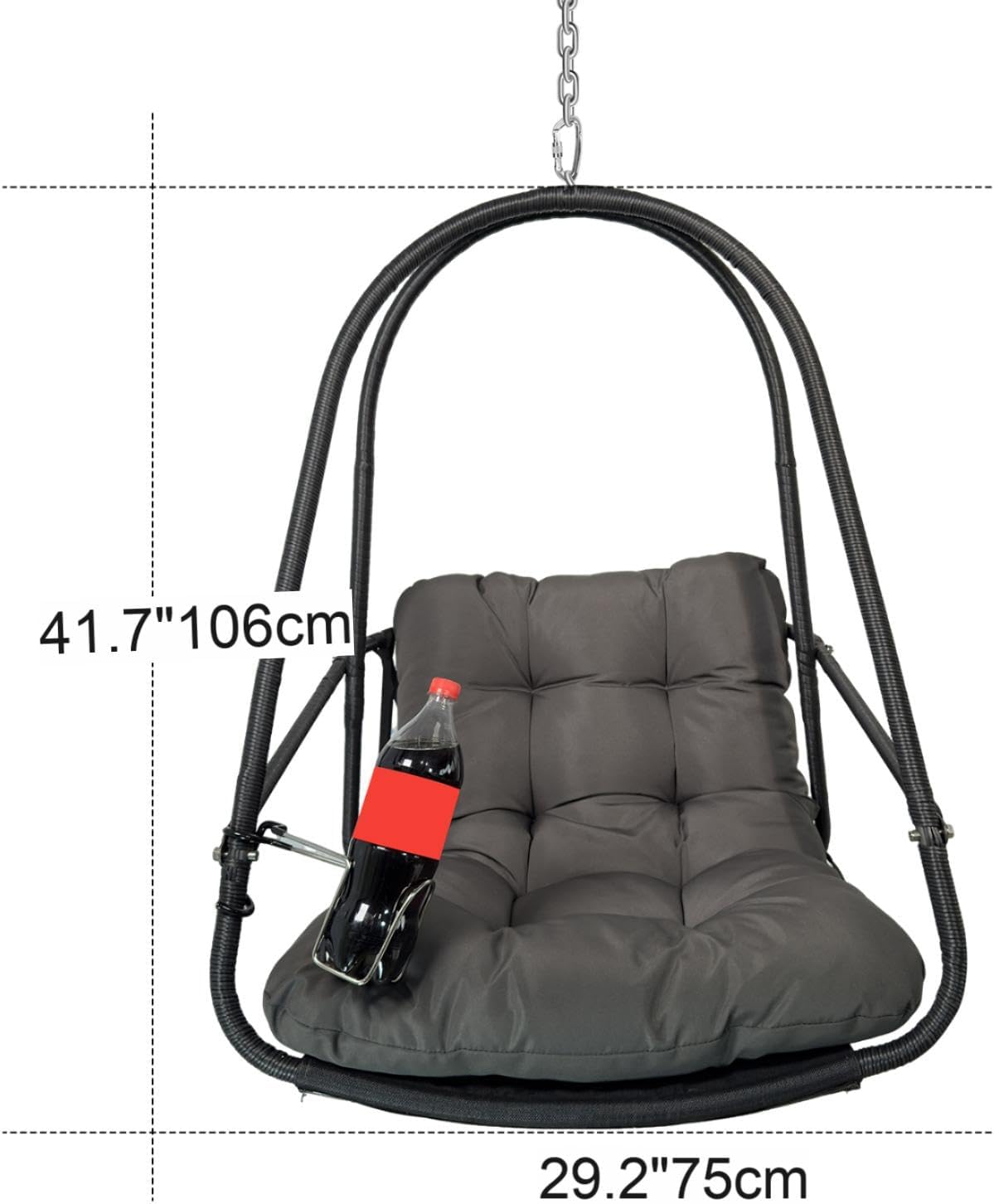 JESE Swing Egg Chair Without Stand Foldable Frame Hanging Chairs for Indoor Outside,with UV Resistant Waterproof Cushion&Cup Holder,Swing Hammock Chair for Patio,Bedroom,Balcony,Garden,Backyard,Black