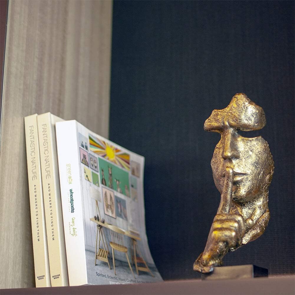 Silence is Golden The-Thinker Statue - Abstract Handcraft Keep Silent Thinker Statue Model Face and Hand Sculpture(Gold)