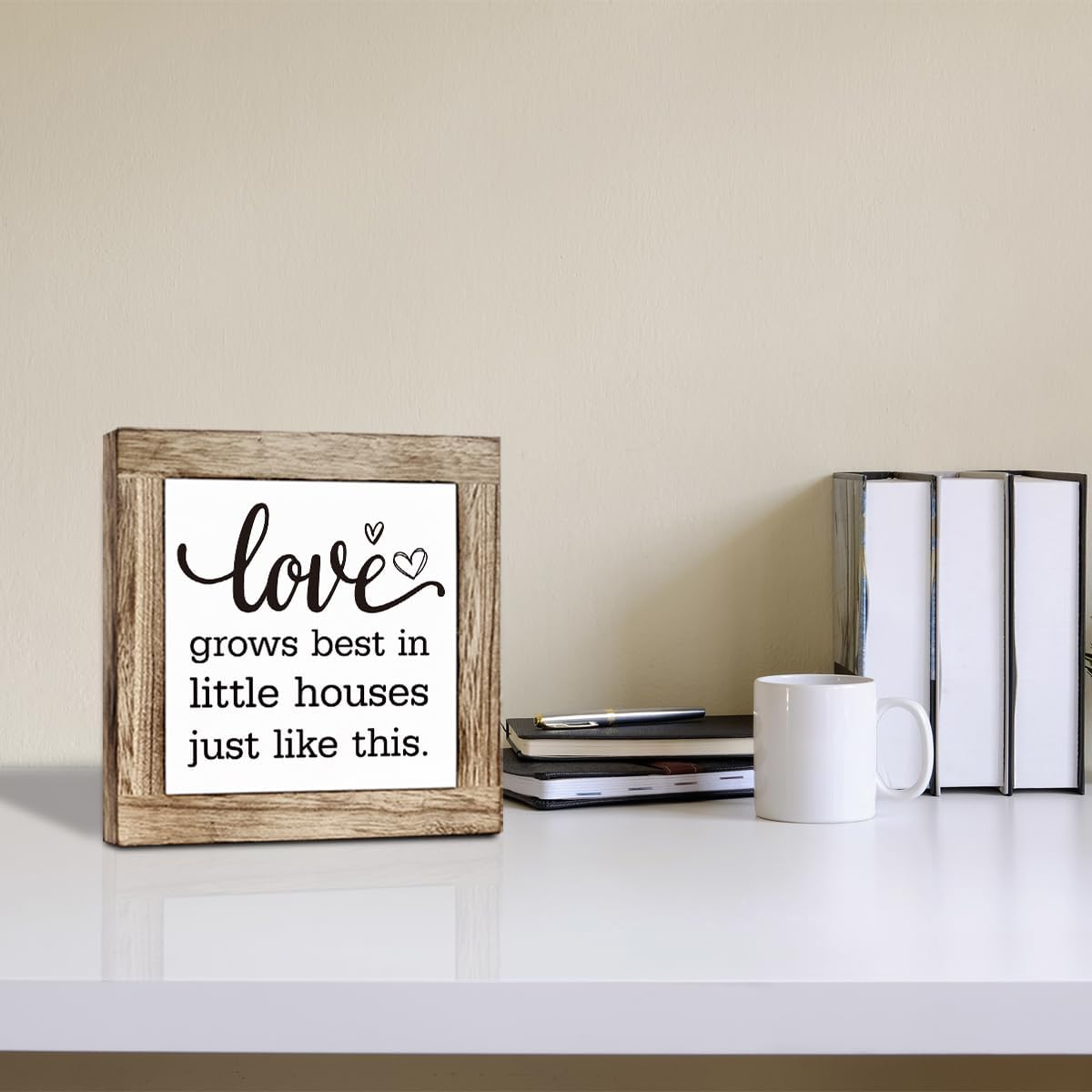Farmhouse Wood Sign, Love Sign, Wooden Box Sign Plaque, Home Decor, Living Room Decor, Desk Decor Art, Freestanding Sign, Rustic Table Decor, Love Grows Best In Little Houses Just Like This Sign