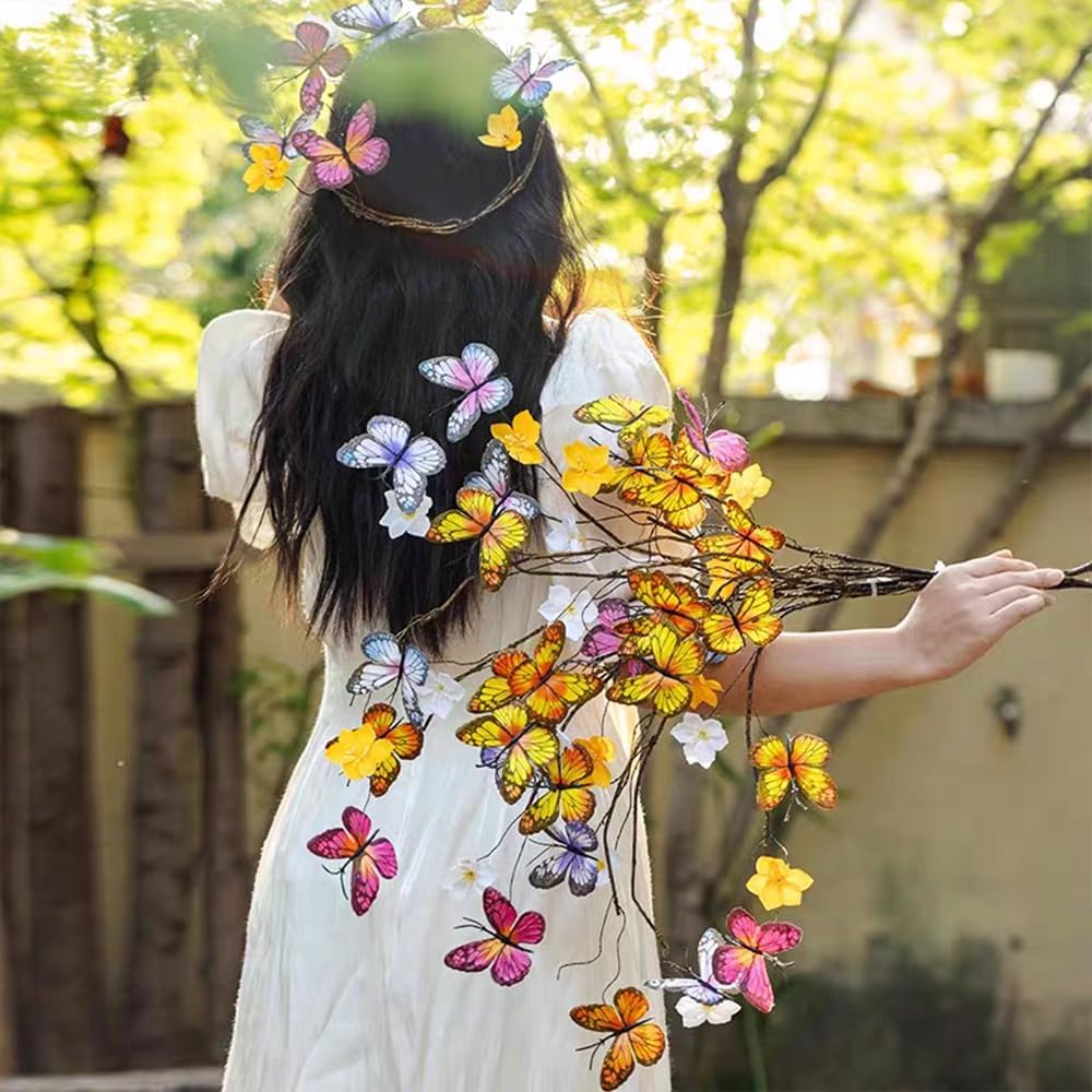 Artificial Butterfly Branche, Simulation Branch Stems with Fake Butterfly Floral Arrangement for Vase Filling Home Office Party Decoration (Colour Mixture)