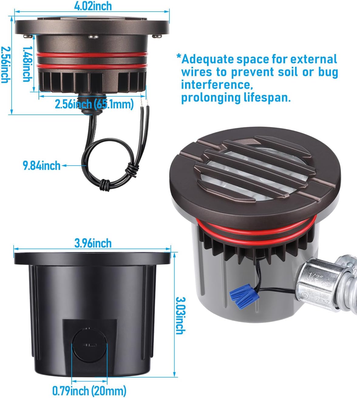 LEONLITE Dia. 4 Inch Well Lights Landscape LED In Ground, Grated Top, 3000K Warm White, 12-24V AC/DC CRI90 Low Voltage Garden Landscaping, Oil Rubbed Bronze Aluminum Housing, Pack of 6