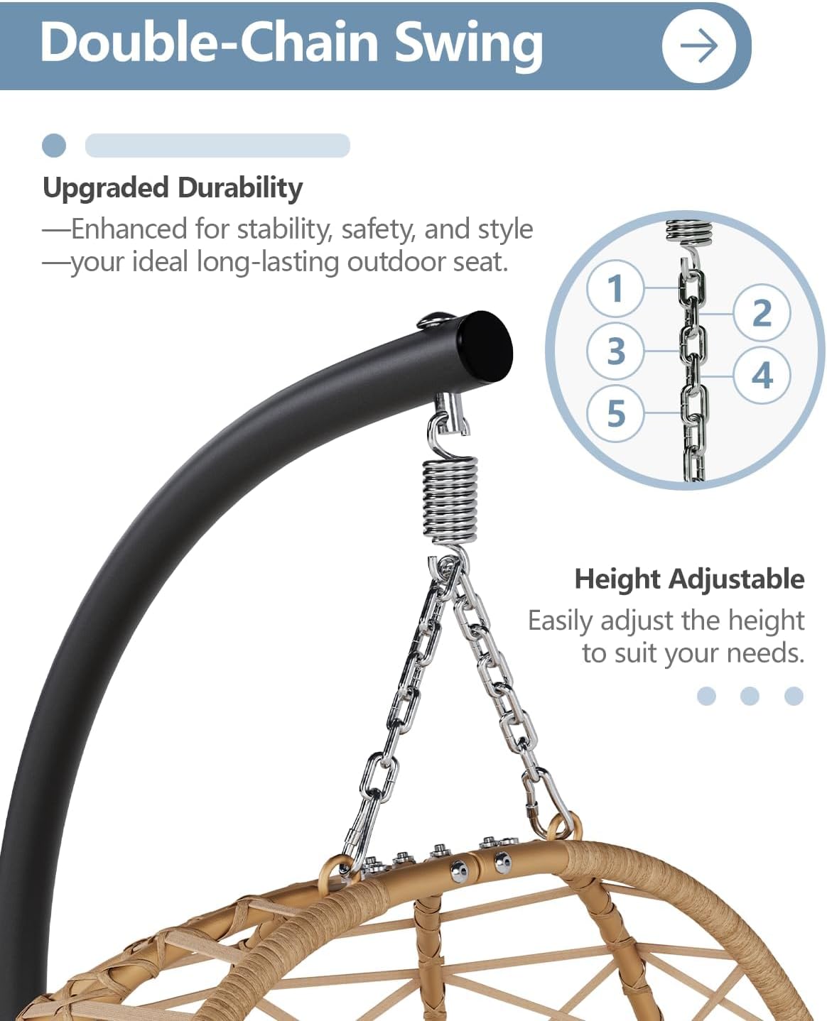 SWITTE Hanging Egg Chair with Stand, Outdoor Swing Egg Chair with Footrest, Patio Hammock Chair with Cushion for Garden Backyard-Cream