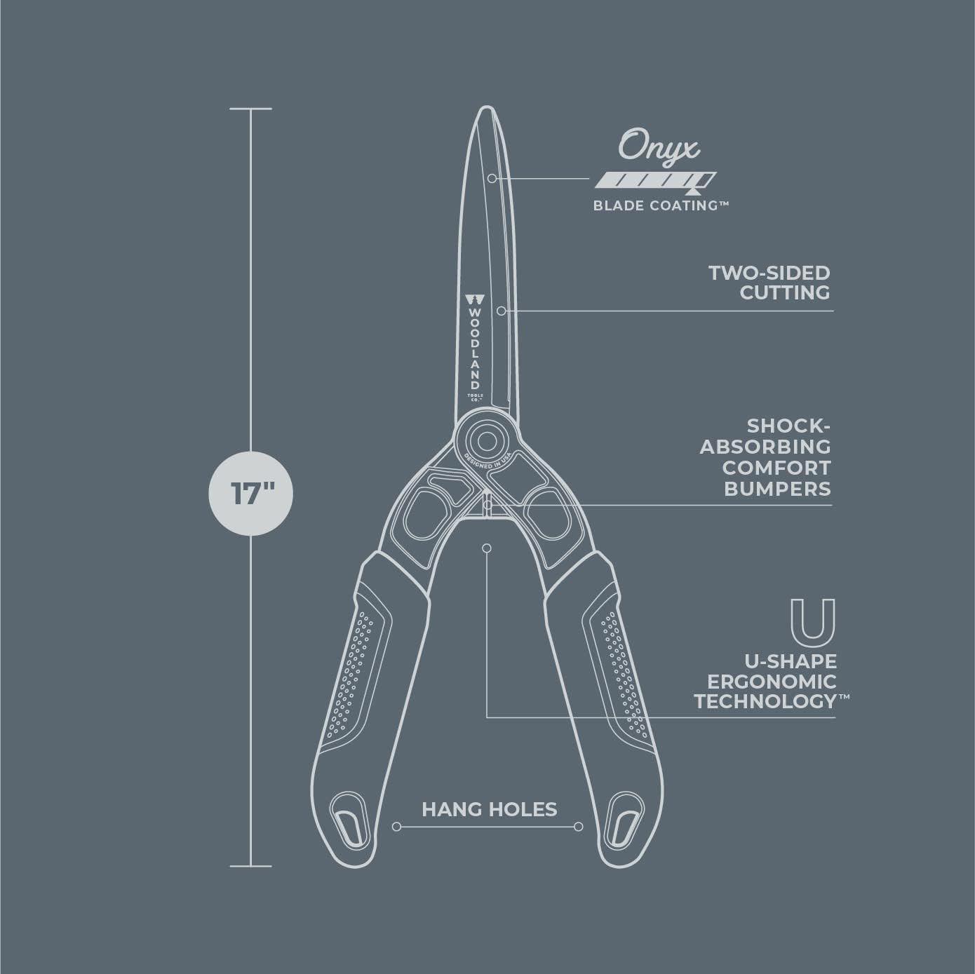 Woodland Tools Duralight Hedge Shears, 16 Inch Lightweight Manual Hedge Clippers with 7.5 Inch Non Stick Blades and Glass-Filled Nylon Handles, Garden Trimmer for Shaping and Precision Cutting