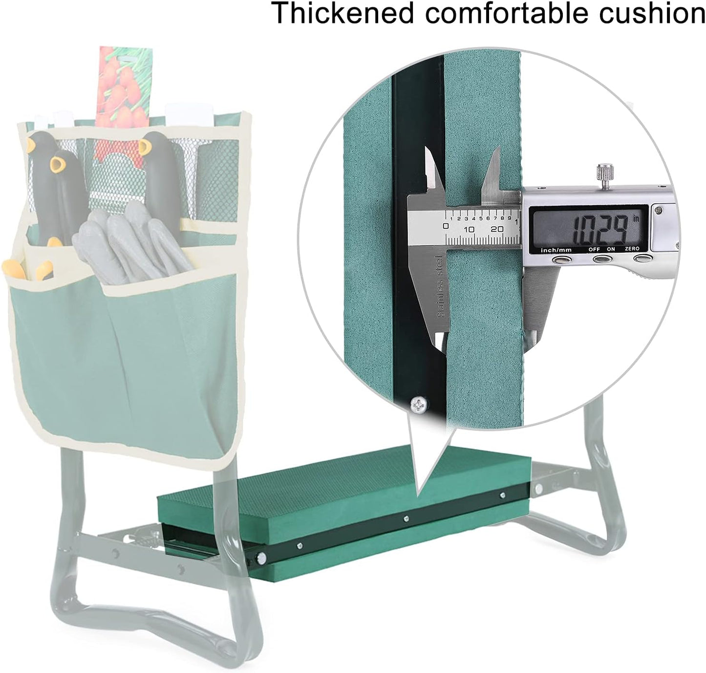 SONGMICS Garden Kneeler and Seat, Multifunctional Garden Kneeling Bench, Gardening Gifts for Women Men, Folding Gardening Stool, with 2 Tool Bags, 6-Inch Wide Kneeling Pad, Dark Green UGGK50L