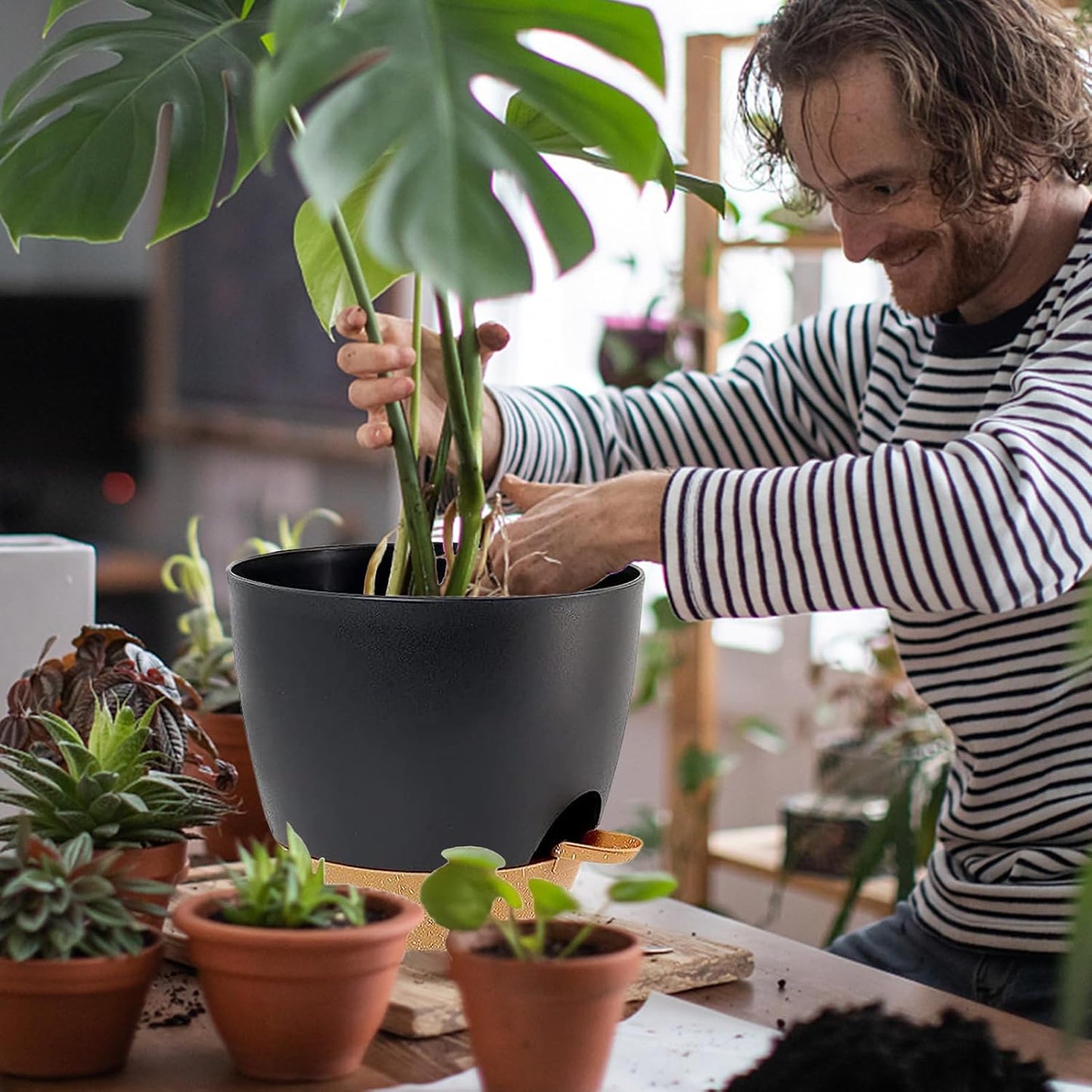 Large Self Watering Planters Plant Pots Outdoor 9/10/12 Inch for All House Plants Black Plastic Flower Pots with Drainage Hole Flower Pots for Indoor Plants Gift Idea for Home Decor