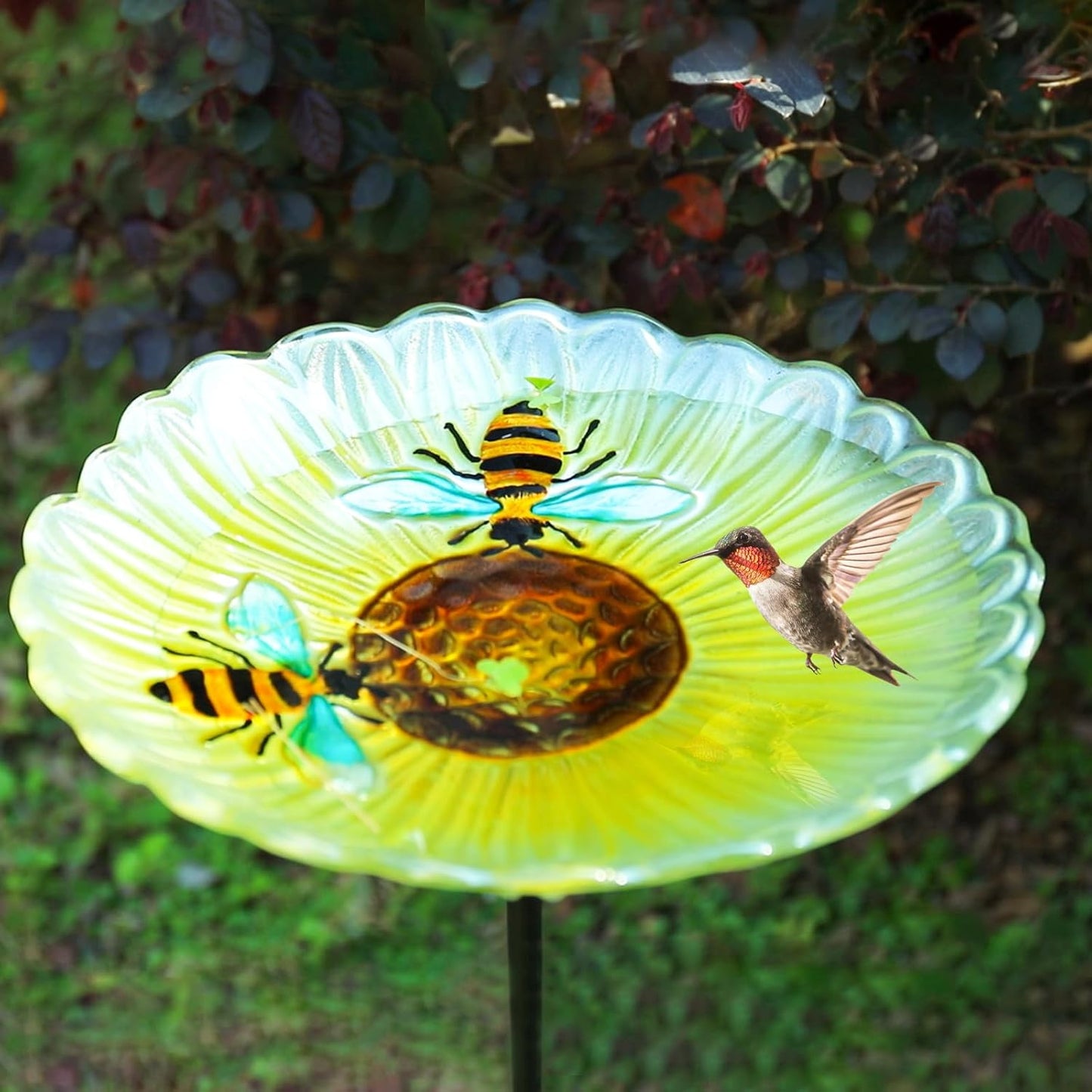 MUMTOP Bird Baths for Outdoors, Glass Bird Bath Stake, Bee Birdbaths & Support, Bee Baths for Garden, Outside, Lawn, Outdoor Decor