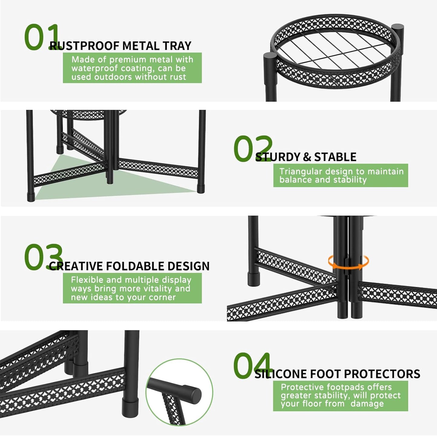 iDavosic.ly Plant Stand Indoor Outdoor, 5 Tier Corner Metal Flower Display Holder Shelf, Folding Tall Orchid Rack for Patio Balcony Porch Garden Living Room House, Wrought Iron - Modern Black