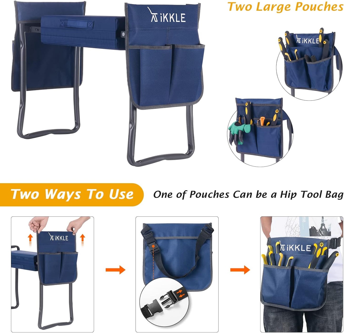 ikkle Garden Kneeler and Seat Heavy Duty Garden Stool, Upgraded Gardening Kneeler Bench, Thicker Wider Kneeling Pad, Garden for Seniors