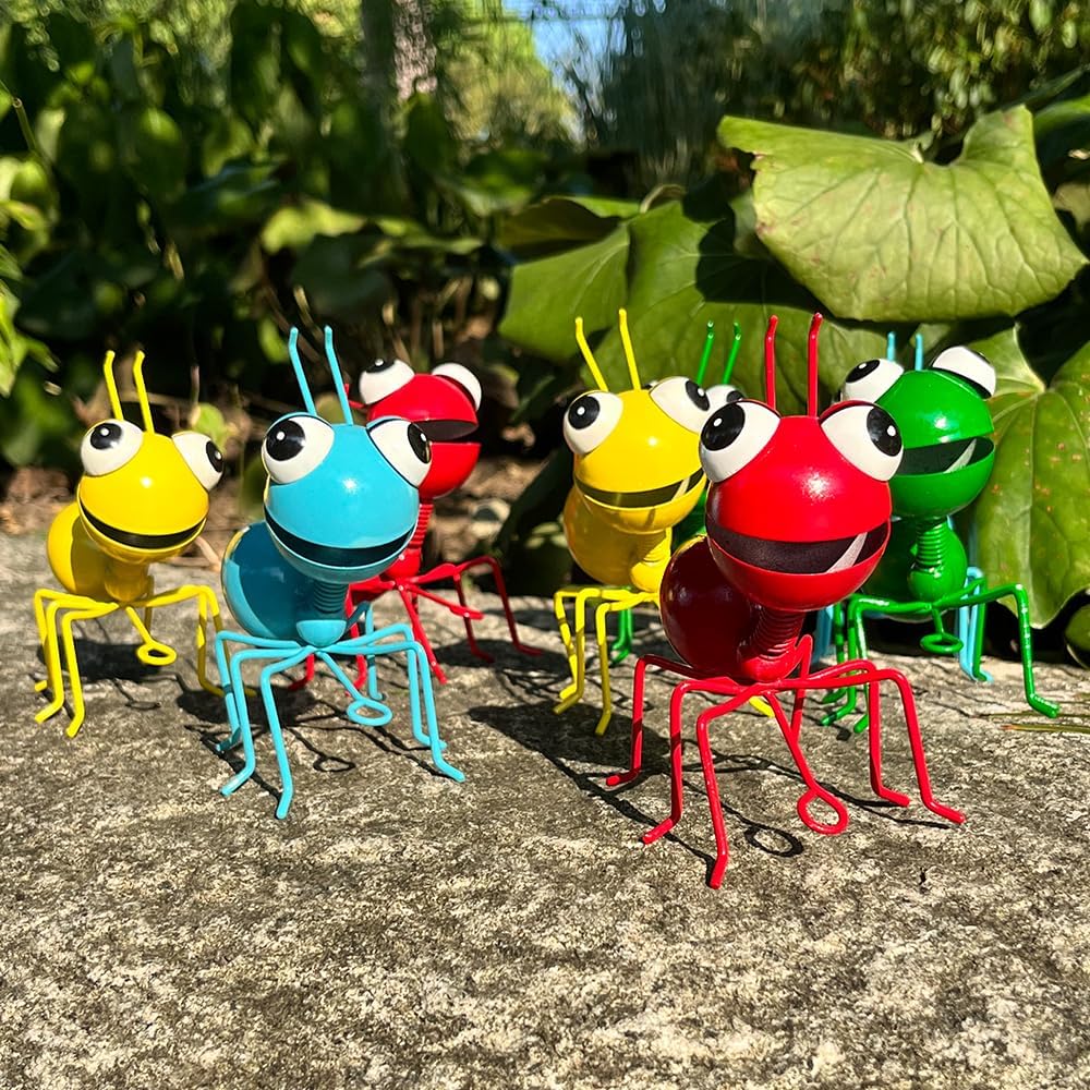 Metal Yard Art Garden Decor for Outside Cute Ants Yard Decorations Outdoor Lawn Ornaments Backyard Gifts for Mom - Set of 8 (4Colorful*2)